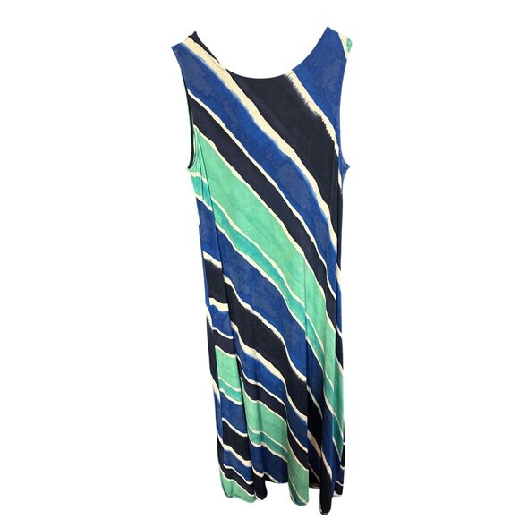 Chicos Travelers Sleeveless Striped Dress Size 2 (US 12) Blue & Green Stretch Fa - Picture 4 of 4